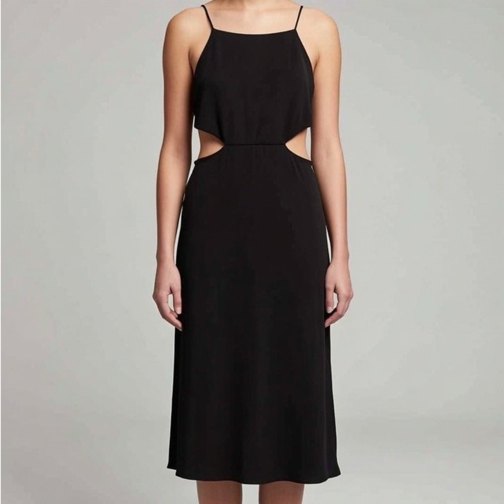 TOPSHOP black textured silky square neckline cut out sides slip dress